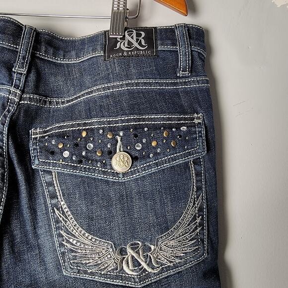 Rock & Republic Kasandra Jeans 12M Bootcut Blue Denim Mid Rise Studded Pockets - Picture 4 of 12